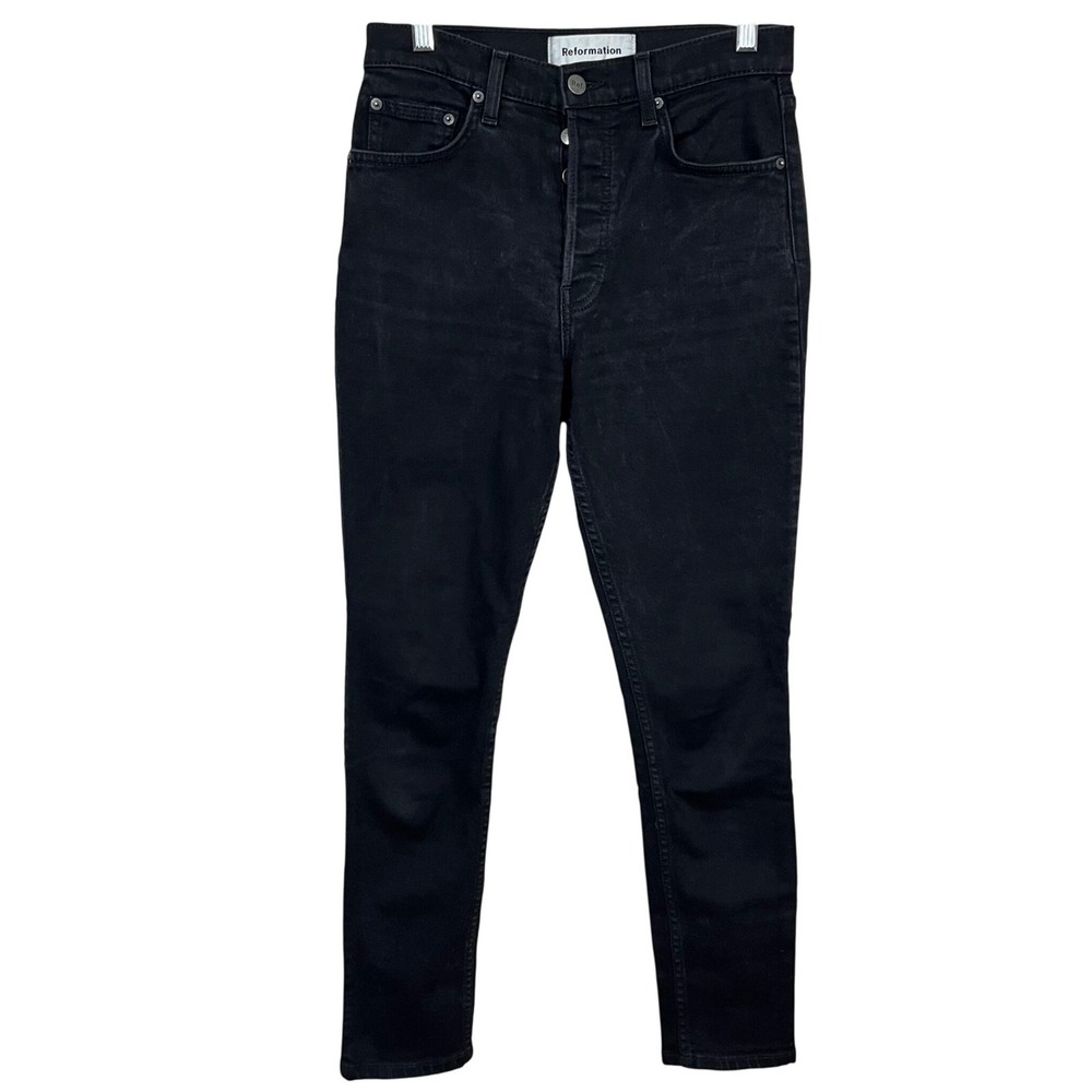 Reformation Serena High Skinny Jeans Womens 26‎ Black Button Fly Denim
